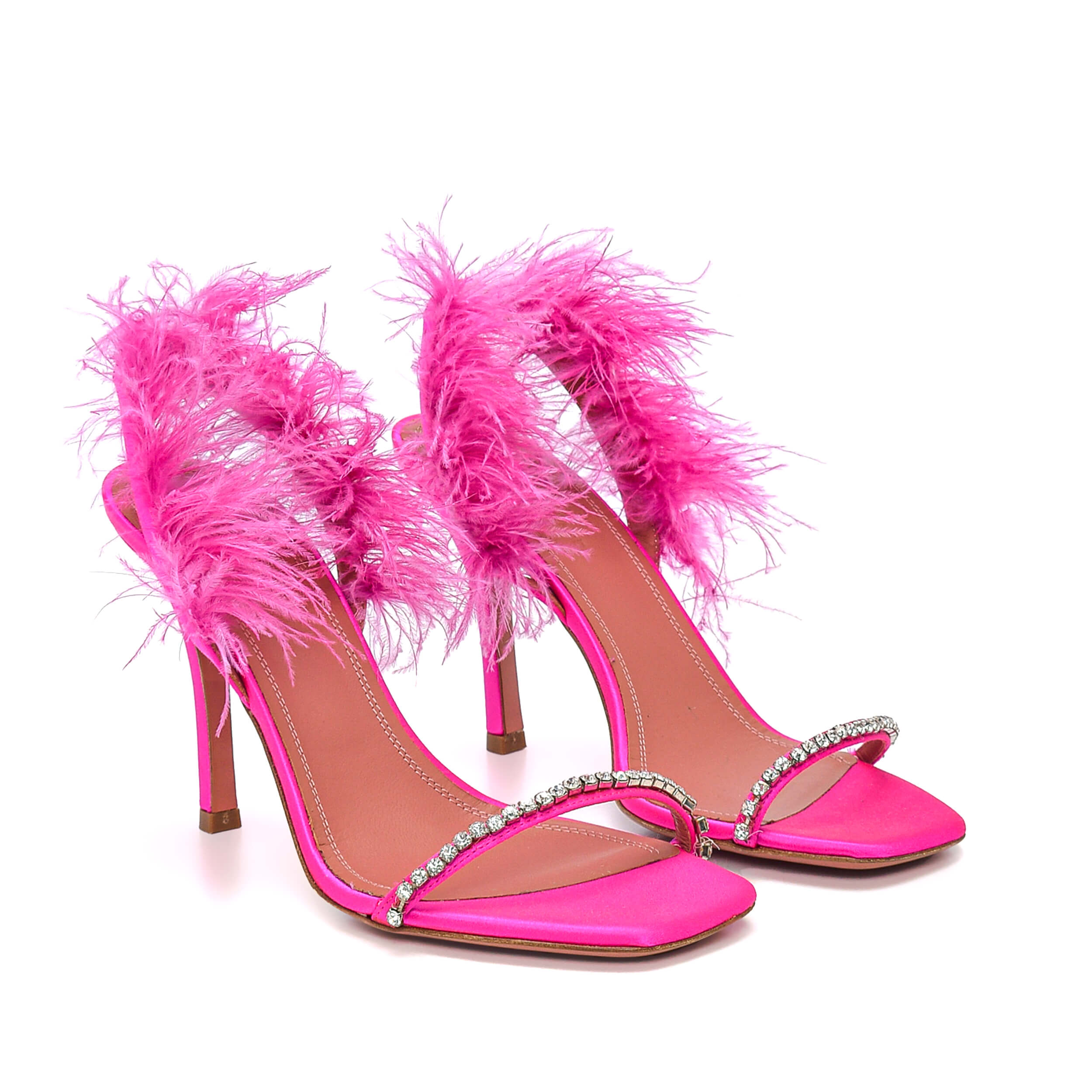 AMINA MUADDI - Fuchsia Satin Fur Detail Pump